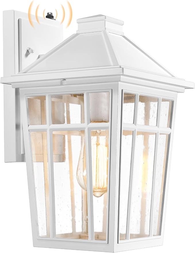 Darkaway Dusk to Dawn Outdoor Wall Lights for Porch,Seeded Glass,1 Pack | 14inch Exterior Lighting Fixtures Wall Mount, Open-bottom Design White Porch Lights for House Patio Hallway Garage
