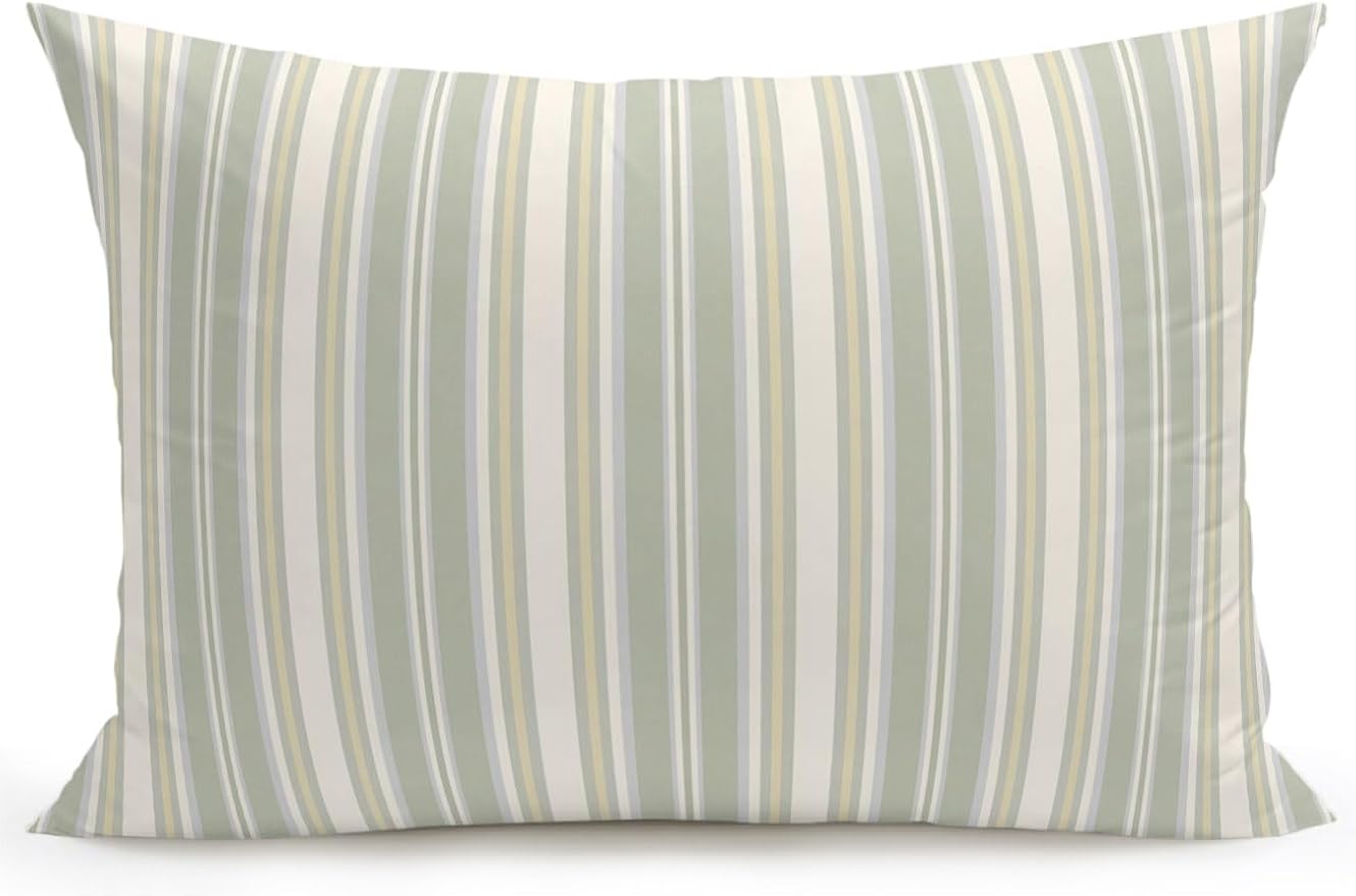 Waterproof Outdoor Pillow 1 Pack Sage Green Stripes Decorative Throw Pillows Cover & Insert 20x12 Inch Lumbar Pillowcase White Lines Lines Pillows for Couch Sofa Bed Patio Furniture Indoor Outdoor