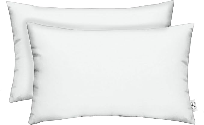 RSH DECOR Sunbrella Lumbar Throw Pillows, Canvas White, 20" x 12" | Set of 2, Water and Fade-Resistant, Down-Alternative Inserts, Outdoor Pillow Covers