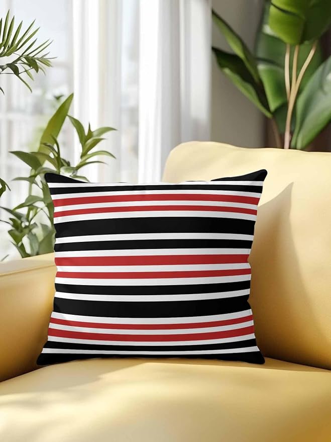 Outdoor Waterproof Throw Pillows Black Red Contrast Monochromatic Tones Patio Pillows,Decorative Pillow Covers with Insert,Pillow Cushion Case for Garden Couch Sofa Geometric Line