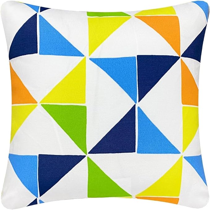 Outdoor Waterproof Decorative Throw Pillow Cover for Patio Furniture, 18x18 Inch Fade Resistant Patio Garden Cushion Cover for Couch Bed Sofa, Triangular Multi