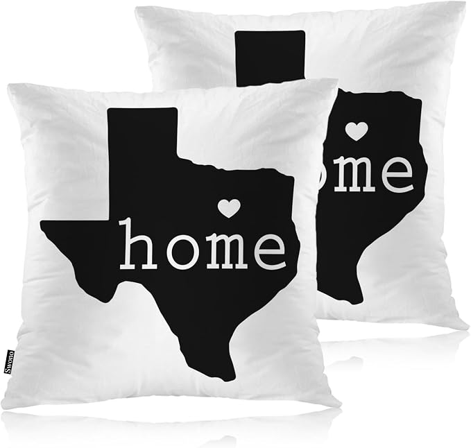 Swono Texas Map Decorative Throw Pillow Case 18" X 18", Home State of Texas Love Heart Standard Pillow Covers Set of 2 Throw Pillowcase Cushion Covers for Couch Chair Bedroom Sofa Car Seats, Black