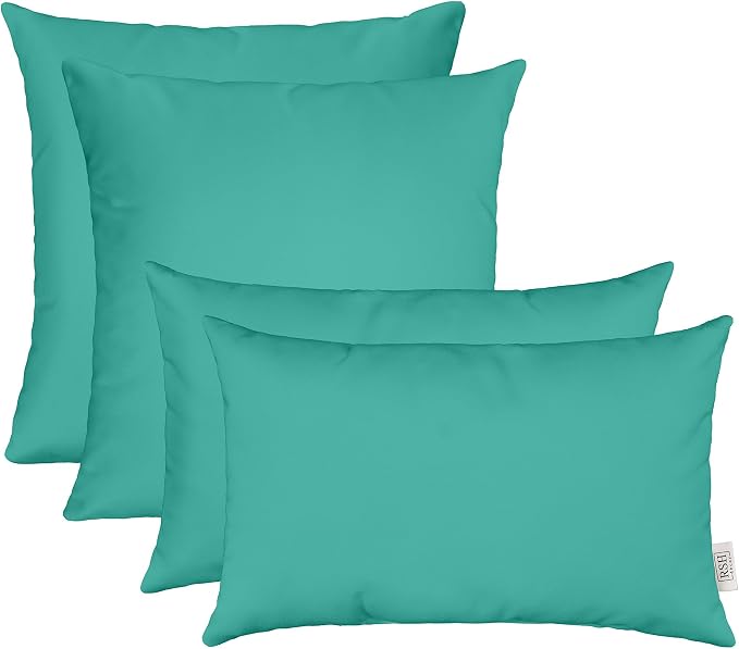RSH DECOR Sunbrella Lumbar & Square Pillows Set of 4 | 20" x 12" & 17" x 17" | Water & Fade-Resistant Performance Fabric | Outdoor Throw Pillows | Made in USA (Canvas Aruba Aqua)