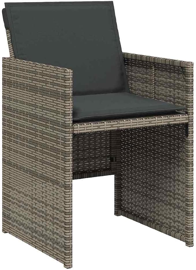 17 Piece Patio Dining Set with Cushions Gray Poly Rattan, Outdoor Rattan Dining Table and 16 Chairs, Folding Chairs with Removable Cushions, Tempered Glass for Garden Backyard Lawn Deck Entertaining