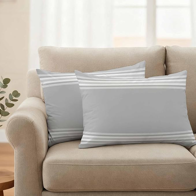 Outdoor Pillow Covers 12x20 Set of 2 Grey Stripes Outdoor Pillows Waterproof Throw Pillow Covers French Stripe Farmhouse Style Pillowcases Decorative Case for Patio Cushion