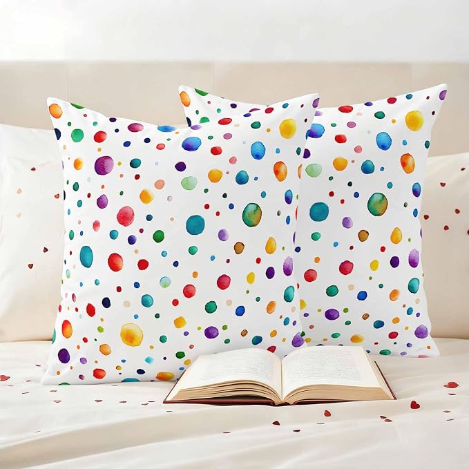 Color Polka Dot Outdoor Pillow Covers Set of 2 Abstract Watercolor Bubbles Modern Waterproof Throw Pillow Cover Decorative Cushion Cases for Patio Porch Garden 26X26 Inch