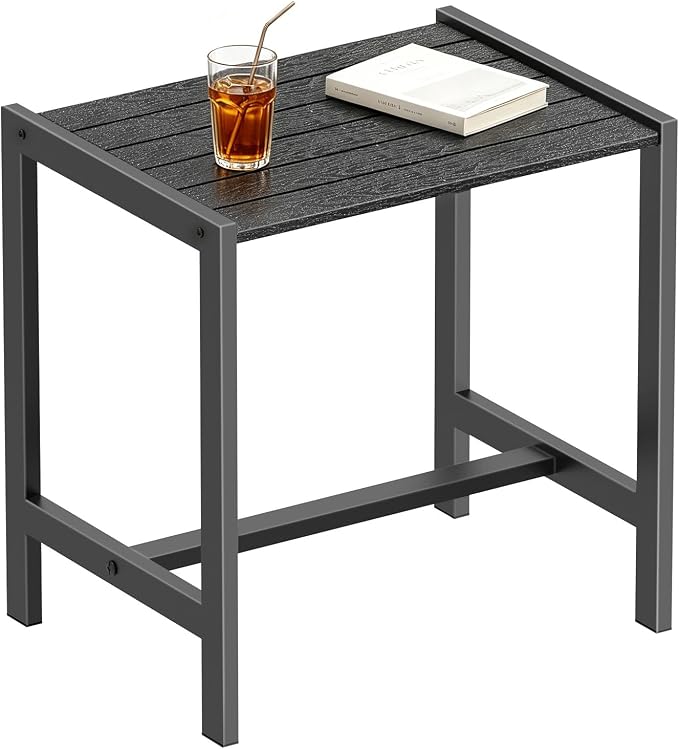 Outdoor Side Table,Weather-Resistant Square Patio End Table,Small Outdoor Accent Table for Backyard,Pool,Deck,Garden,Waterproof,Easy-to-Clean & Assembly,Black