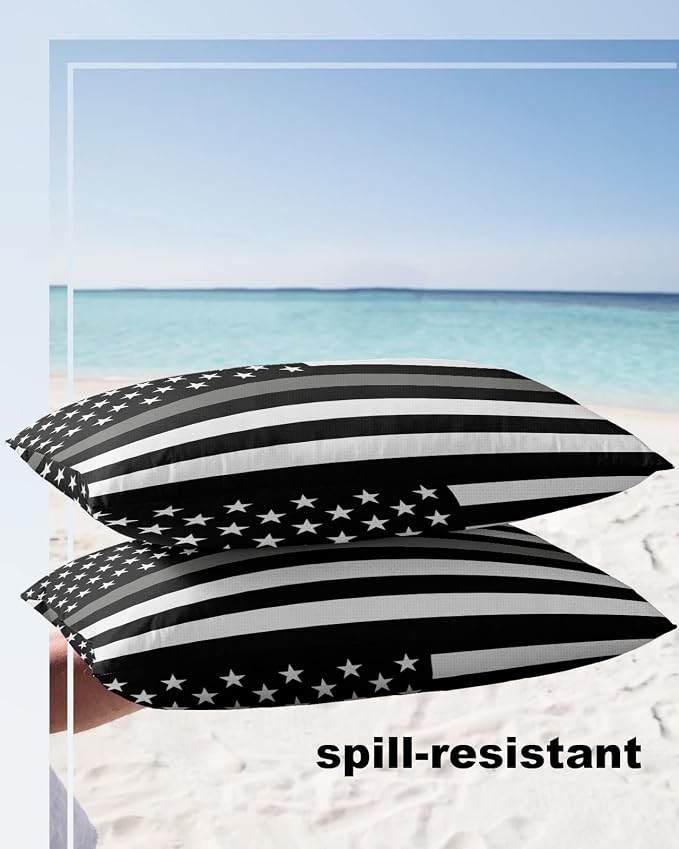 Outdoor Waterproof Pillow Covers Set of 2, Thin Gray Line Law Enforcement Correctional Corrections Guards Officers Patio Throw Pillow Covers, Decorative Cushion Case for Sofa Furniture, 20x12 Inch