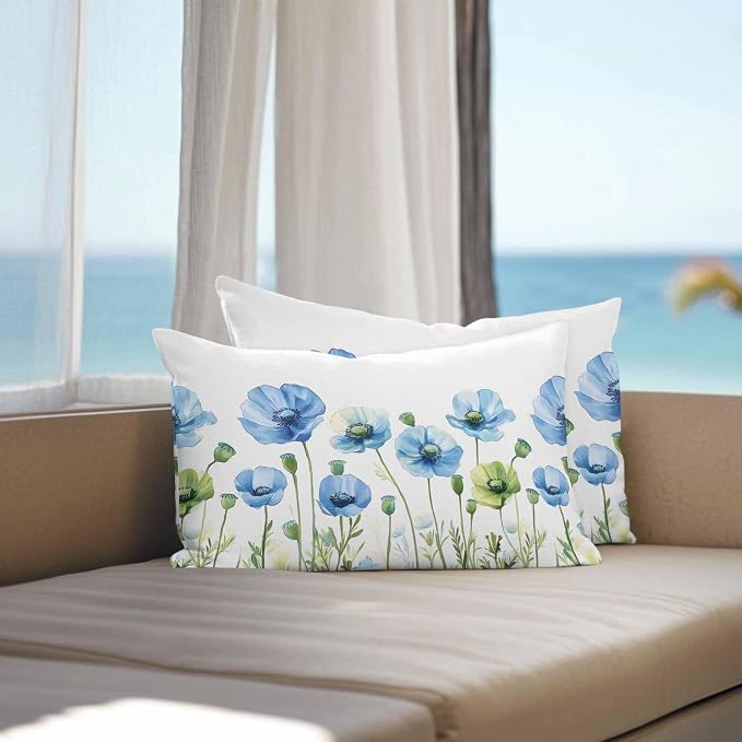 Flower Outdoor Pillow Covers Set of 2,Decorative Watercolor Poppy Floral Waterproof Throw Pillow Case, Garden Botanical Art Linen Soft Cozy Cushion Pillowcases
