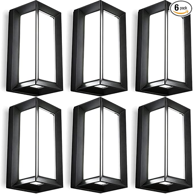 ledmo Outdoor Wall Lights Fixture with LED Beads 6000K 1800LM Waterproof Anti-Rust Christmas Lights Aluminum Acrylic Shade Modern Exterior Lighting for House Front Porch Patio 6 Pack