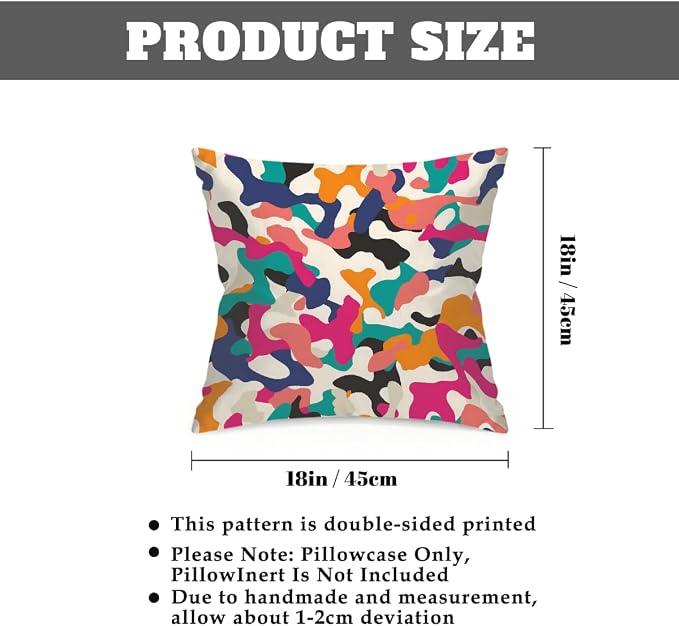 18x18 Inch Outdoor Pillow Covers Set of 2 Waterproof Throw Pillow Covers Decorative Couch Cushion Covers Colorful Camouflage Art Square Pillowcases Protectors for Patio Garden Sofa