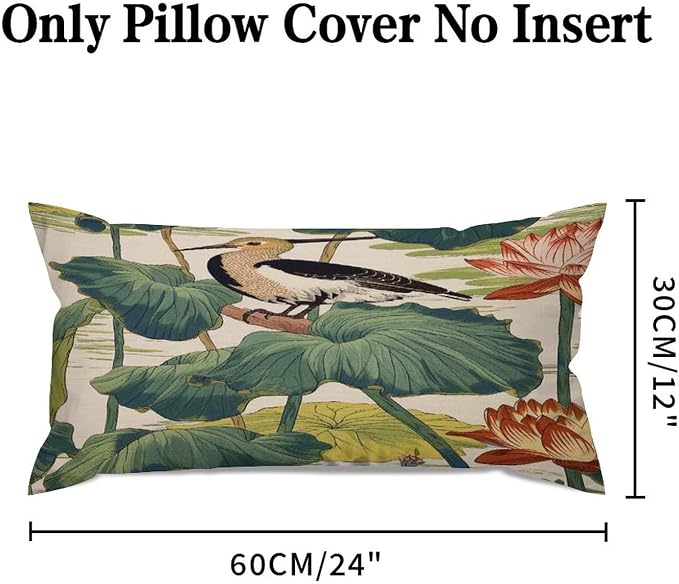 Set of 2 Chinese Pond Bird Decorative Throw Pillow Covers 12x24in Farmhouse Rectangle Accent Pillow Cases Cushion Cover Cases for Sofa Chair Bedroom Home Decor
