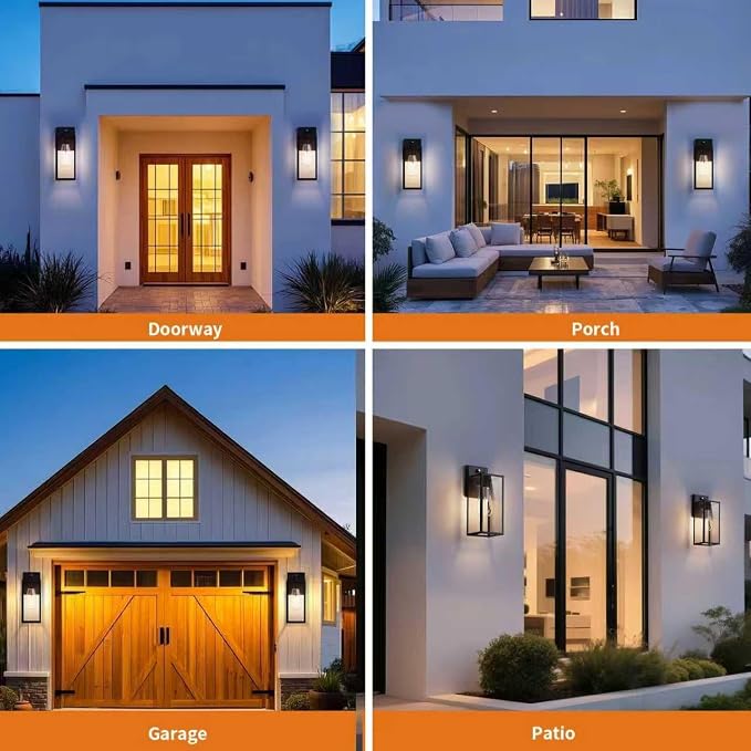 15'' Black Dusk to Dawn Outdoor Front Porch Lights for Outside, Large Exterior Lighting Fixtures Wall Mount for House, Wall Sconce Lamp, Waterproof Lantern Coach Lights for Garage, Entryway,Yard