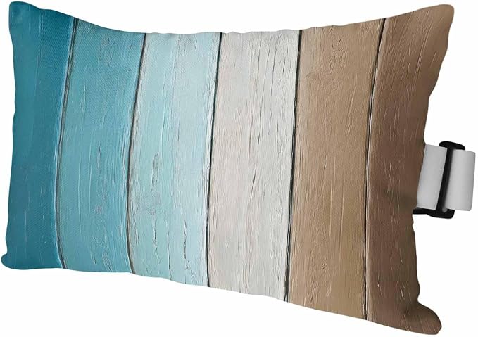 Teal Brown Ombre Outdoor Pillows for Chaise Lounge Chair Waterproof Lumbar Pillows with Insert&Adjustable Strap Beach Headrest Pillow Vintage Country Wooden Recliner Neck Pillow for Patio Pool 11"x16"
