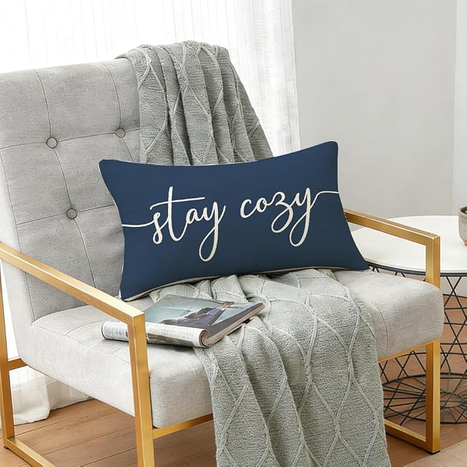 RABUSOFA Blue Outdoor Pillow Covers 12x20 Waterproof Stay Cozy Decoration | Outdoor Patio Decoration, Waterproof & Durable Fabric, Machine Washable, Invisible Zipper, Not Insert
