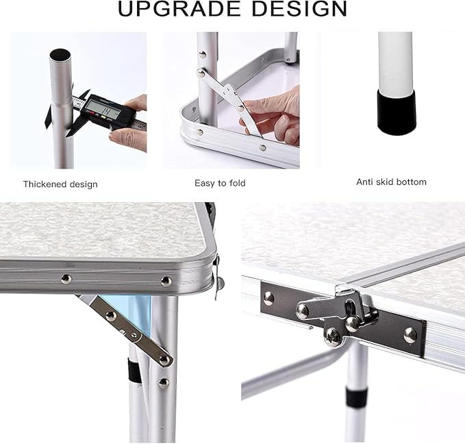 YUFIFAIRY Aluminum Camp Table, Folding Table Portable,Lightweight,Foldable with 2 Adjustable Height, Indoor Outdoor Table for Cooking, Picnic, 2 Heights, 36''L x24''W