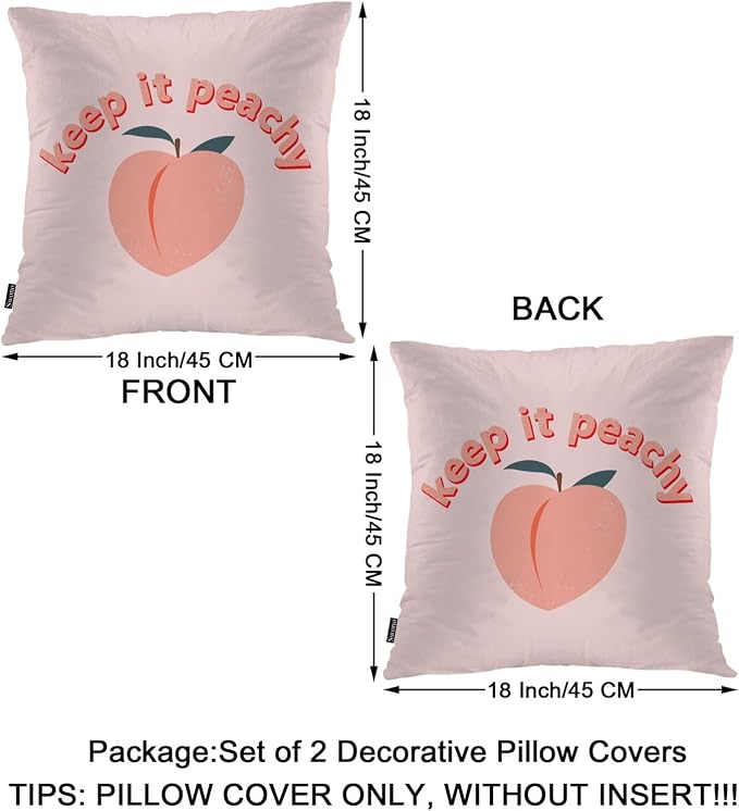Swono Peach Throws Pillows Covers for Couch, Keep It Peachy Decorative Pillow Cases for Men Women, Peach Pink Comfortable Pillow Cushion Cover Pack of 2 18"X18" for Home Sofa Bed