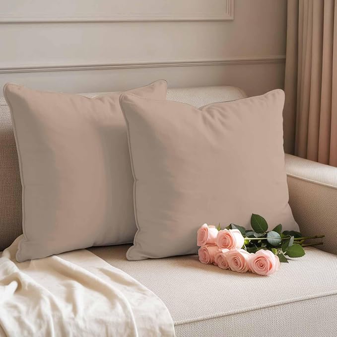 Outdoor Pillow Covers 16 x 16 Inches, Beige Solid Color Waterproof Throw Pillow Cover Set of 2, Aesthetics Contemporary Luxury Decorative Square Cushion Covers for Patio/Couch/Garden