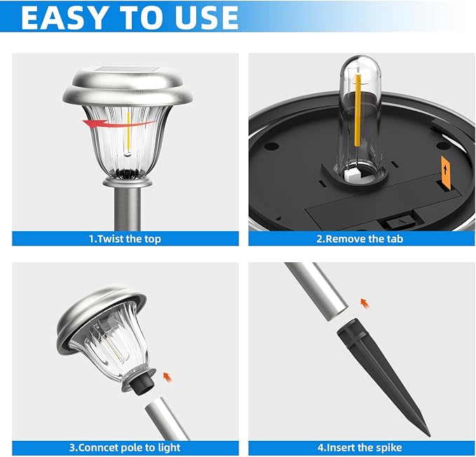 DERAYSION Solar Lights Outdoor Waterproof, Brushed Stainless Steel Glass Solar Pathway Lights, Auto On/Off Long-Lasting Outdoor Solar Lights for Garden, Landscape, Path, Yard 6 Pack | Brushed Stainless Steel Dusk to Dawn Long-Lasting Waterproof Outdoor...