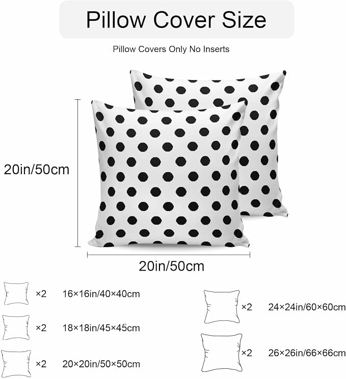 Outdoor Waterproof Throw Pillow Covers Set of 2 Black White Polka Dots Pillowcases 16x16 Inches Cute Solid Color Decorative Pillows Cushion Case Patio Pillows for Couch Bed Chair Garden