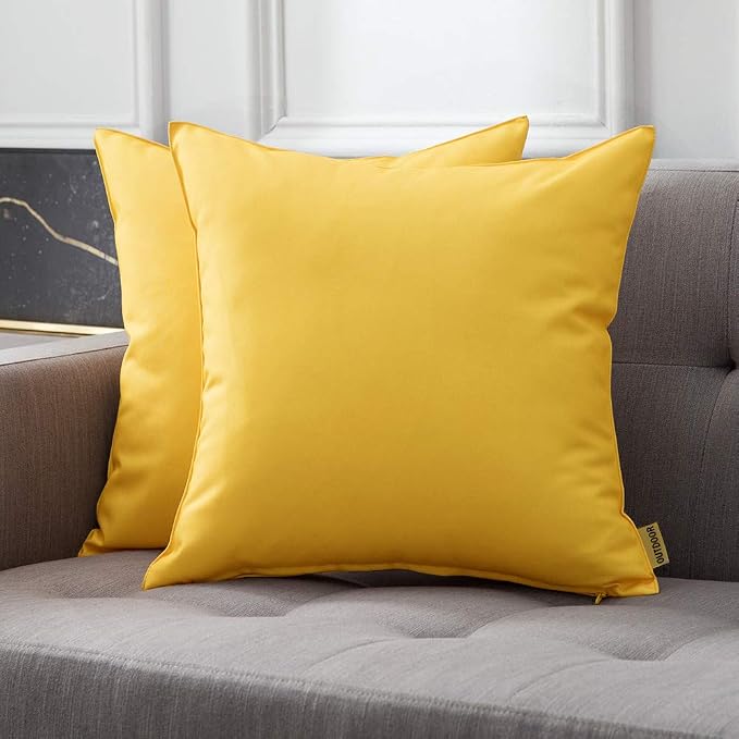 MIULEE Decorative Outdoor Waterproof Pillow Covers 18x18 Yellow | Decorative Patio Furniture,Pack of 2,Accent Square Soild Throw Pillow Covers,Summer Garden Tent Couch Sofa