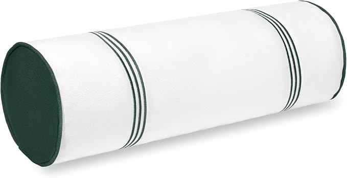 Hofdeco Premium Coastal Grandmillennial Patio Indoor Outdoor Bolster Pillow Cover Only, 6"x20" Water Repellent for Backyard, Couch, Poolside, Forest Green Embroidered Stripes