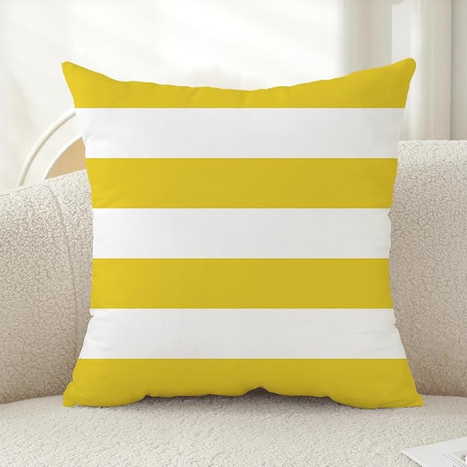 TAOSON Yellow White Striped Outdoor Throw Pillow Covers 18x18 Inch,Set of 4 | White Striped Waterproof Decorative Cushion Cases for Patio, Garden, Balcony & Couch