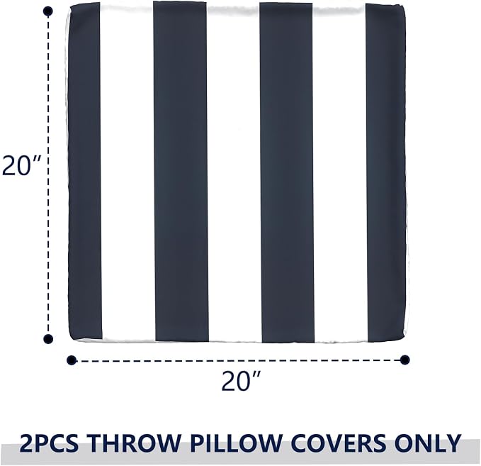 Outdoor Pillow Covers for Patio Furniture 20x20 Inch, Decorative Patio Throw Pillow Covers Set of 2, Modern Square Cushion Cases for Porch Garden Home Office, Cabana Navy