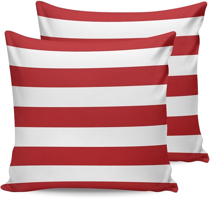 Outdoor Pillows Christmas Stripes Red Waterproof Outdoor Pillow Covers Geometric Red White Polyester Throw Pillow Covers Garden Cushion Decorative Case for Patio Couch Decoration Set of 2