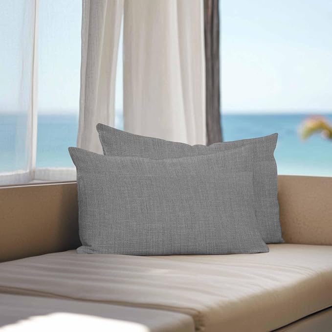 Vandarllin Outdoor Throw Pillows Covers 20x12 inch Set of 2 Waterproof Grey Linen Decorative Zippered Cushion Covers for Patio Furniture, Farmhouse Pure Color Lumbar Pillowcases