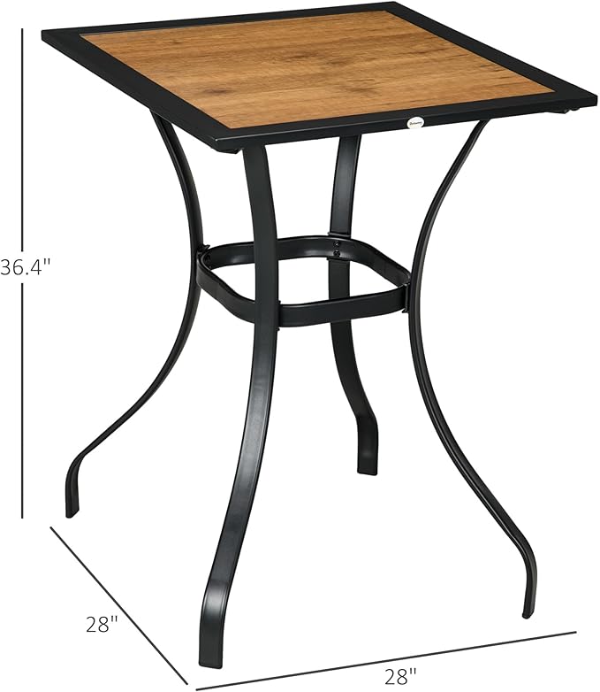 Outsunny 28" Outdoor Bar Table, Faux Wood Patio Furniture, Square Wood-Like Patio Table with Water Safe Design for Deck, Backyard, Lawn, Brown