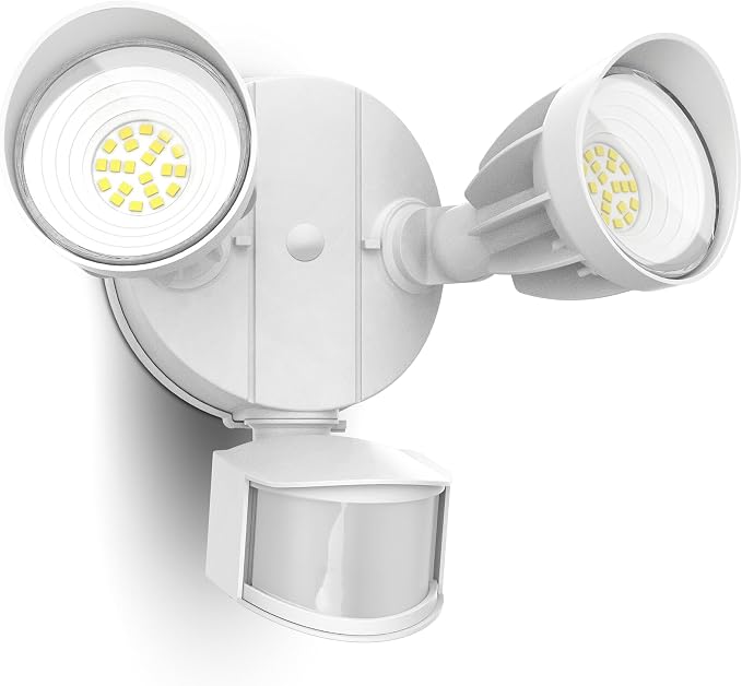 UME LED Security Light Motion Sensor Outdoor Lights, 27W 3500LM, 5000K, IP65 Waterproof, Dusk to Dawn, 2 Head Motion Detector Flood Light for Outside, Garage, Yard (White)