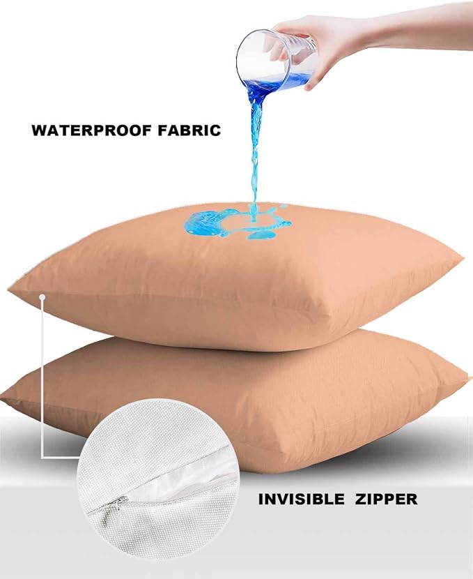 Outdoor Waterproof Throw Pillow Covers Set of 2 Peach Fuzz Pink Pillowcases 24x24 Inches Solid Color Patio Decorative Pillows Cushion Case Patio Pillows for Couch Bed Chair Garden
