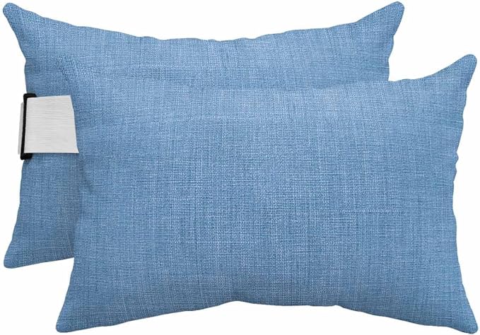 Pack of 4 Outdoor Lumbar Pillow Covers 12x20 Inch, Blue Burlap Texture Waterproof Throw Pillow Covers Set, Farmhouse Vintage Blue Indoor&Outdoor Decorative Cushion Cases for Patio Porch Beach