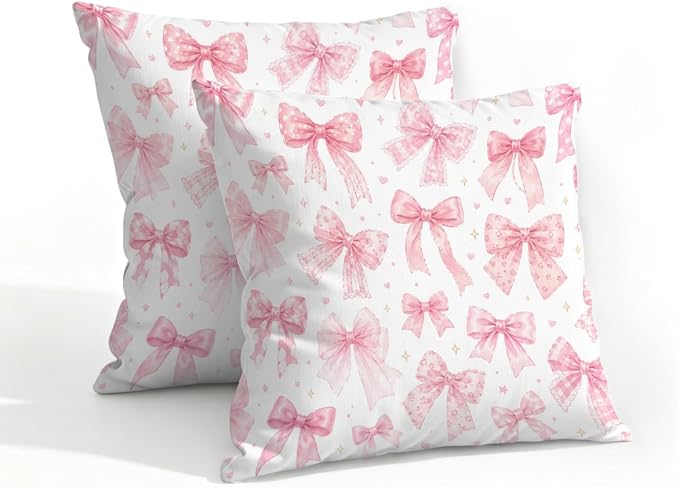 Waterproof Outdoor Pillow Covers Patio Throw Pillow Cases 18x18 Bows | Decorative Throw Pillows Patio Cushion Covers Set of 2, Outdoor Pillow Inserts Cover for Couch Chair