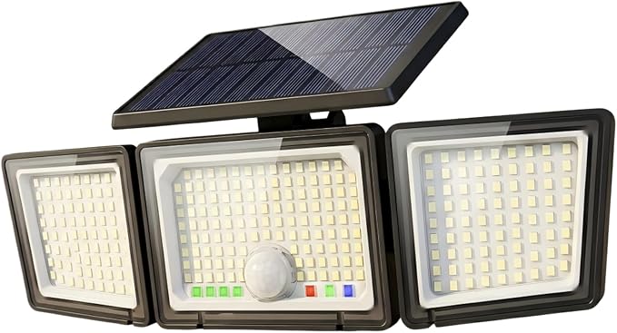 Solar Outdoor Lights Motion Sensor, 2500LM 286 LED Security Flood Lights with Visual Battery & Mode Display, 3 Lighting Modes, IP65 Waterproof 3-Head Wide Angle for Garage, Yard, Patio (1 Pack)