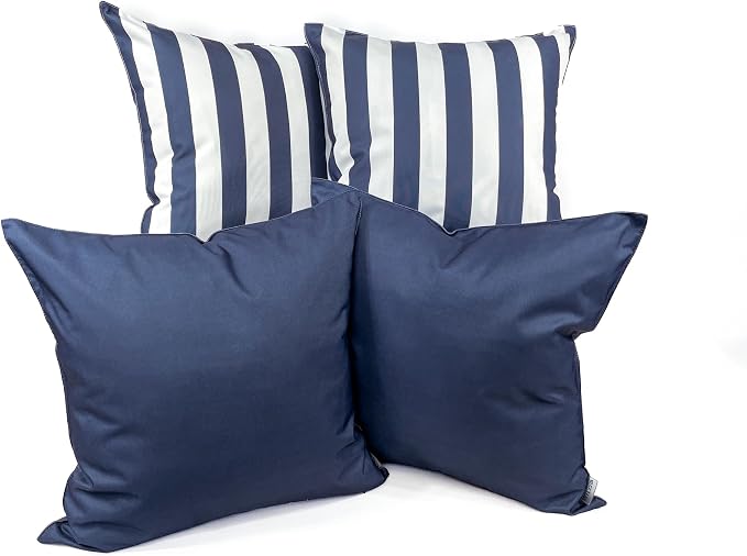 Pack of 2 Solid and Stripe 20''x20'' Outdoor Waterproof Navy Blue Throw Pillow Covers Decorative Square Cushion Patio Pillows for Patio Furniture (Polar Night)