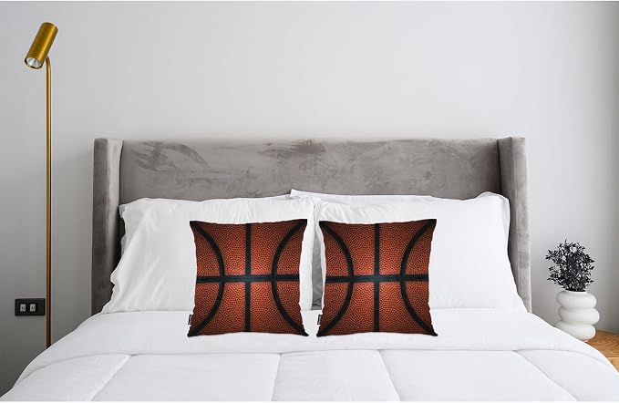 Swono Basketball Set of 2 Throw Pillow Covers Retro Sport Game Basketball Ball 18x18 Inches Pillow Cases Standard Cushion Cover Square Pillowcases for Men Women Decorative Home Bed Sofa