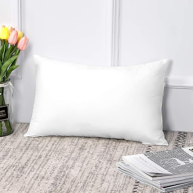 OTOSTAR Outdoor Throw Pillow Inserts - Pack of 2 Water Resistant Cushion Inner Pads for Patio Garden Coffee House Decorative Waterproof Pillow Inserts 12x20 Inch -White