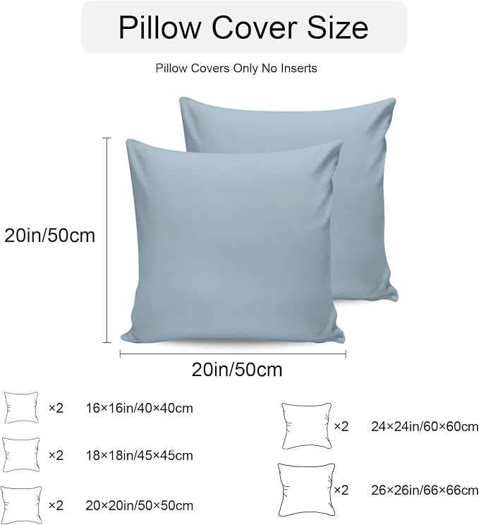 Sky Blue Outdoor Pillow Covers 26x26 Inch Throw Pillow Covers Set of 2 Waterproof Decorative Pillow Cases Modern Pure Winter Sky Blue Cushion Covers for Patio Furniture Garden Couch Sofa