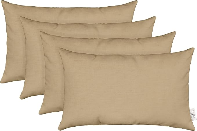 RSH DECOR: Sunbrella Lumbar Throw Pillows Set of 4 | 20" x 12" | Water and Fade-Resistant Performance Fabric | Outdoor Pillow Covers with Down-Alternative Inserts | Canvas Heather Beige