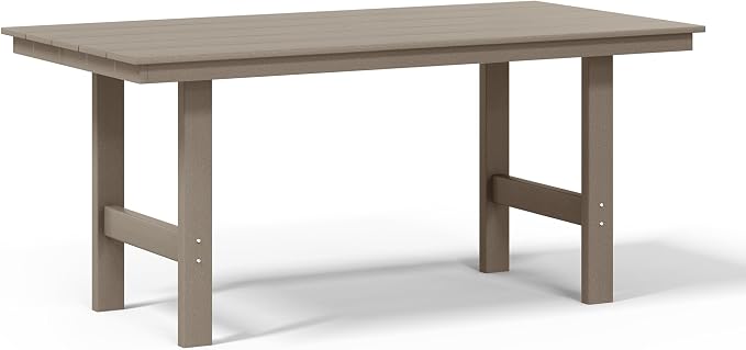 WestinTrends Ashore Outdoor Modern HDPE 66" Wide Rectangle Patio Dining Table for 6, Weathered Wood