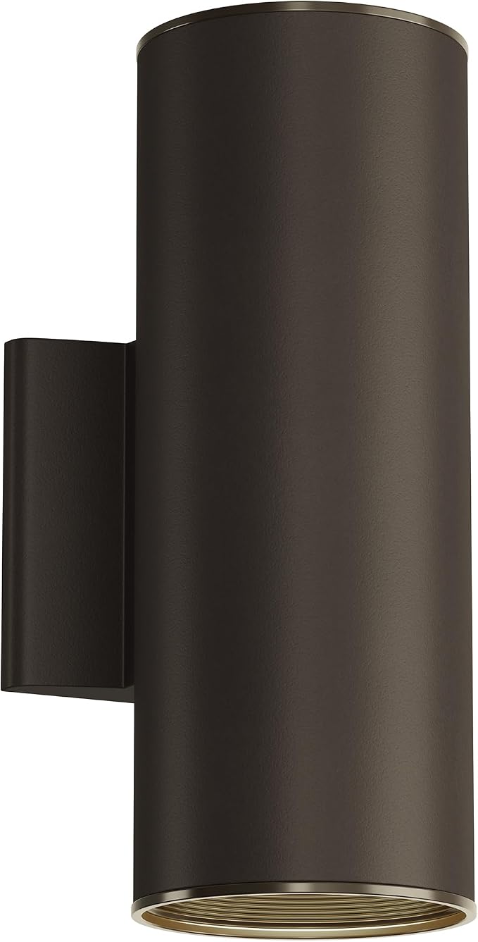 Kichler Cylinders 12" 2-Light Outdoor Cylinder Wall Sconce in Architectural Bronze, (12" H x 4.75" W), 9244AZ