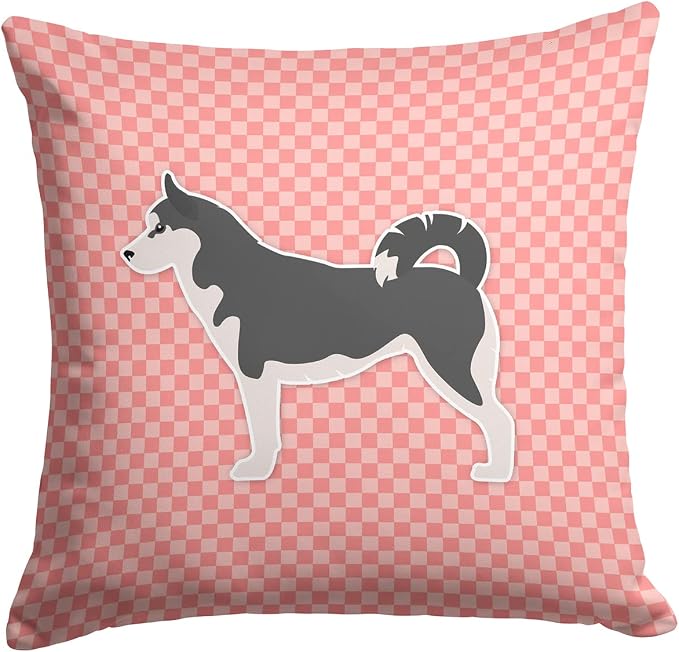 Caroline's Treasures BB3680PW1414 Siberian Husky Checkerboard Pink Fabric Decorative Pillow Machine Washable, Indoor Outdoor Decorative Pillow for Couch, Bed or Patio, 14Hx14W