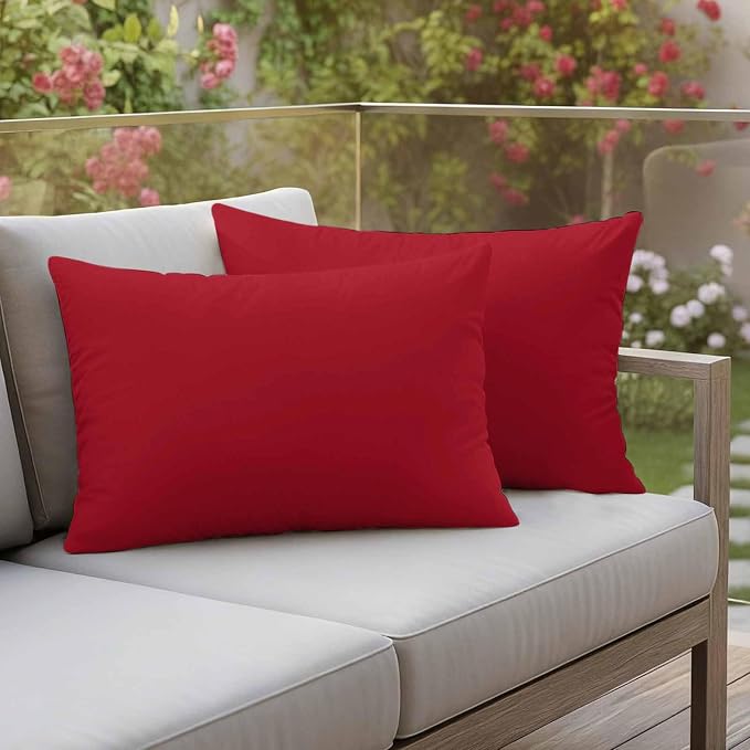 Red Outdoor Pillow Covers 20"x12" Set of 2, Solid Color Waterproof Throw Pillow Covers for Patio Furniture, Decorative Cushion Covers for Porch