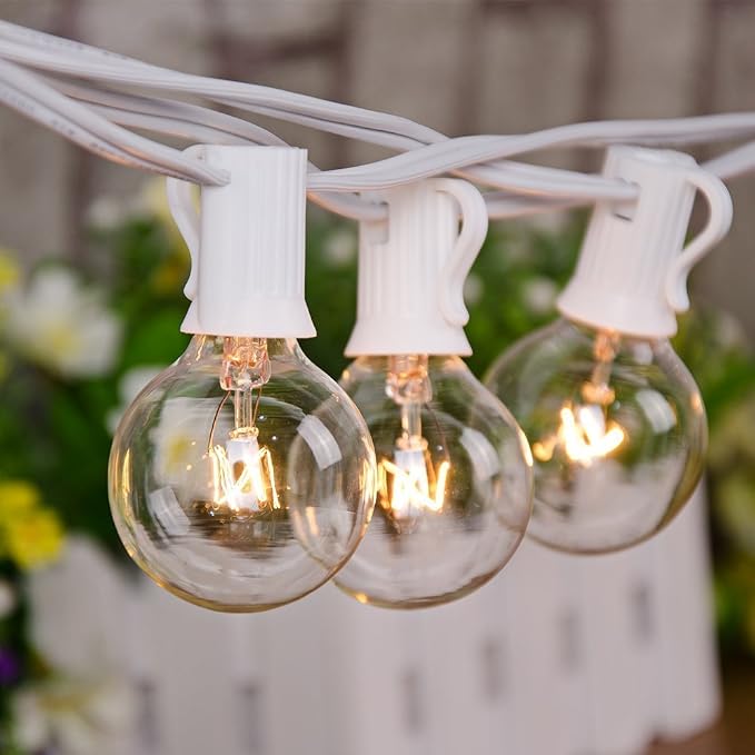 SUNSGNE 25FT Globe String Lights, G40 White Outdoor String Lights with 27 Clear Edison Bulbs(2 Spare) for Patio Balcony Decoration - White Wire