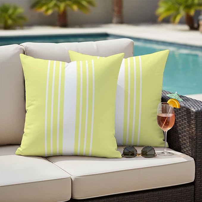 Yellow White Stripe Outdoor Pillow Covers 18x18 Inch Throw Pillow Covers Set of 2 Waterproof Decorative Pillow Cases Modern Rustic Vertical Striped Cushion Covers for Patio Furniture Garden Couch Sofa