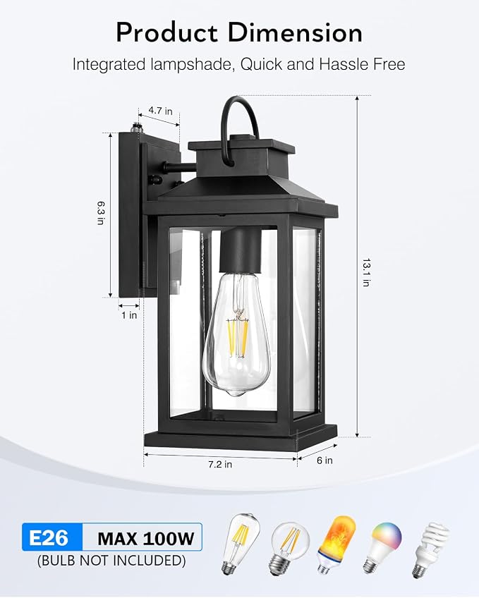VIANIS Porch Lights, Dusk to Dawn Exterior Wall Sconce Lanterns for House | Upgraded Sensor, Anti-Rust Waterproof Outdoor Garage Lights, Modern outdoor wall lights, outdoor lights for house, E26 Socket
