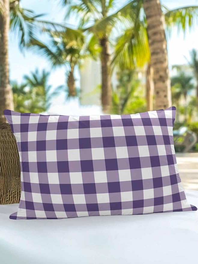Waterproof Outdoor Pillow 1 Pack Purple Buffalo Plaid Decorative Throw Pillows Cover & Insert 20x12 Inch Lumbar Pillowcase Check Lines Pillows for Couch Sofa Bed Patio Furniture Indoor Outdoor