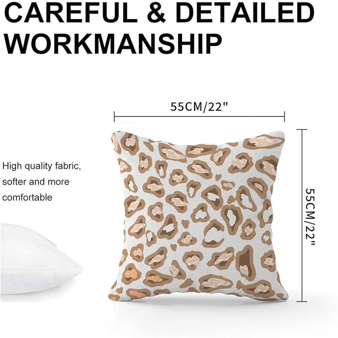 Chinoiserie Cheetah Print Pillow Cover Light Brown and Light Gray Throw Pillow Cover Rustic Outdoor Waterproof Decorative Pillow Cover for Patio Tent Couch 22x22 in